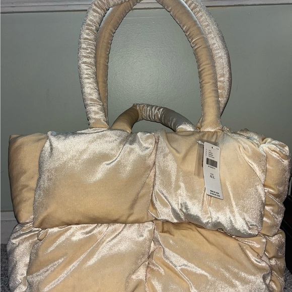 Anthropologie Ivory Puffer Velvet Tote Bag - Picture 6 of 7